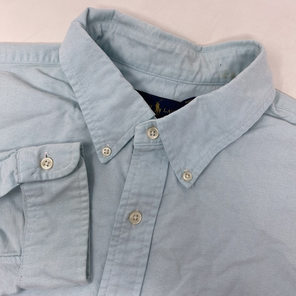 Ralph Lauren Button Down Shirt Men XXL Light Blue Cotton Oxford Long Sleeve Pony